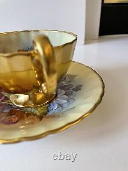 J A Bailey Aynsley England Fine Bone China Cabbage Rose Golden Tea Cup Saucer