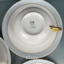 J & C Jaeger & Co Bavaria Hand Painted Tea Cup Saucer Set Of 6 Floral Blue Gold