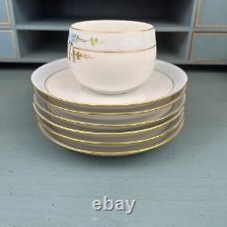 J & C Jaeger & Co Bavaria Hand Painted Tea Cup Saucer Set Of 6 Floral Blue Gold