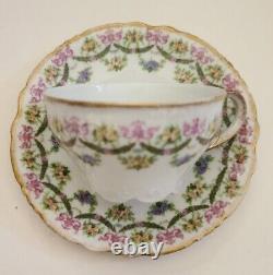 J P France Limoges Pduyat Antique teacup saucer floral pattern pink gold dainty