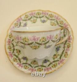 J P France Limoges Pduyat Antique teacup saucer floral pattern pink gold dainty