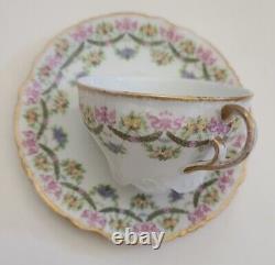 J P France Limoges Pduyat Antique teacup saucer floral pattern pink gold dainty