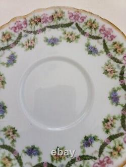 J P France Limoges Pduyat Antique teacup saucer floral pattern pink gold dainty