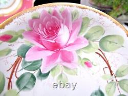 J P LIMOGES FRANCE tea cup and saucer cabbage rose pink teacup soup bowl 1920s