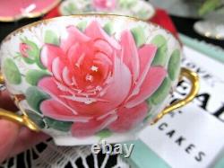 J P LIMOGES FRANCE tea cup and saucer cabbage rose pink teacup soup bowl 1920s