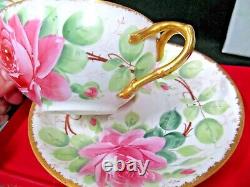 J P LIMOGES FRANCE tea cup and saucer cabbage rose pink teacup soup bowl 1920s