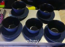 Japan Cast Iron Tea cup and Saucer Textured Dragonfly Pattern Set Of 5
