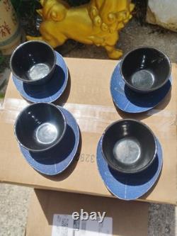 Japan Cast Iron Tea cup and Saucer Textured Dragonfly Pattern Set Of 5