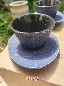 Japan Cast Iron Tea cup and Saucer Textured Dragonfly Pattern Set Of 5