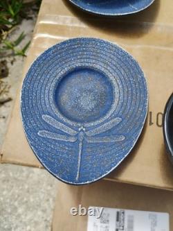 Japan Cast Iron Tea cup and Saucer Textured Dragonfly Pattern Set Of 5