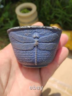 Japan Cast Iron Tea cup and Saucer Textured Dragonfly Pattern Set Of 5