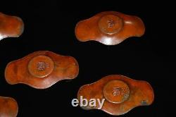 Japanese Antique Old Copper TEA CUP TRAY Chataku 5pcs, stamps on bottom