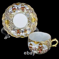 Japanese Moriage Hand Painted Fine Porcelain Tea Cup, Saucer & Tray Anitique