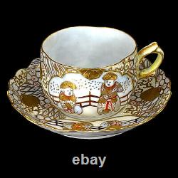 Japanese Moriage Hand Painted Fine Porcelain Tea Cup, Saucer & Tray Anitique