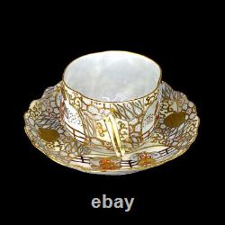 Japanese Moriage Hand Painted Fine Porcelain Tea Cup, Saucer & Tray Anitique