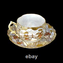 Japanese Moriage Hand Painted Fine Porcelain Tea Cup, Saucer & Tray Anitique