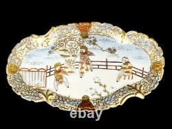 Japanese Moriage Hand Painted Fine Porcelain Tea Cup, Saucer & Tray Anitique