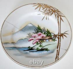 Japanese Porcelain Geisha Tea Pot Cup & Saucer Handpainted Multi-Color 1900-1940