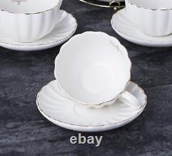 Jusalpha Porcelain Tea Set- 8 OZ White Coffee Cup/Teacup Saucer Spoons Teapot