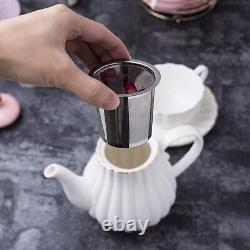 Jusalpha Porcelain Tea Set- 8 OZ White Coffee Cup/Teacup Saucer Spoons Teapot