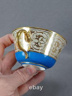 Late 19th Century Sevres Style Courting Couple Blue & Gold Tea Cup & Saucer A