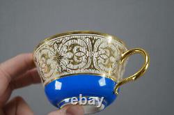 Late 19th Century Sevres Style Courting Couple Blue & Gold Tea Cup & Saucer G