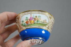 Late 19th Century Sevres Style Courting Couple Blue & Gold Tea Cup & Saucer G