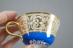 Late 19th Century Sevres Style Courting Couple Blue & Gold Tea Cup & Saucer G