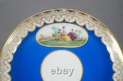 Late 19th Century Sevres Style Courting Couple Blue & Gold Tea Cup & Saucer G