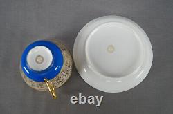 Late 19th Century Sevres Style Courting Couple Blue & Gold Tea Cup & Saucer G