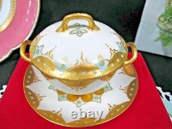 Limoges France tea cup and saucer painted Bullion teacup raised gold Jeweled set