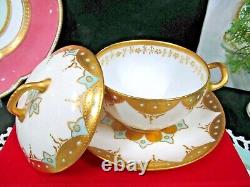 Limoges France tea cup and saucer painted Bullion teacup raised gold Jeweled set