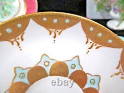 Limoges France tea cup and saucer painted Bullion teacup raised gold Jeweled set