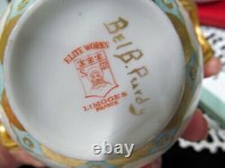 Limoges France tea cup and saucer painted Bullion teacup raised gold Jeweled set