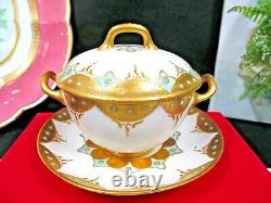 Limoges France tea cup and saucer painted Bullion teacup raised gold Jeweled set
