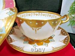 Limoges France tea cup and saucer painted Bullion teacup raised gold Jeweled set