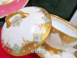 Limoges France tea cup and saucer painted Bullion teacup raised gold Jeweled set