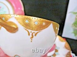 Limoges France tea cup and saucer painted Bullion teacup raised gold Jeweled set