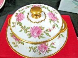Limoges France tea cup and saucer painted pink rose signed cream soup teacup 20s