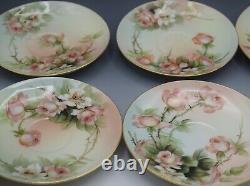 Limoges T&v Porcelain Set Of 6 Teacups And Saucers Roses Antique Artist Signed