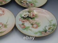Limoges T&v Porcelain Set Of 6 Teacups And Saucers Roses Antique Artist Signed
