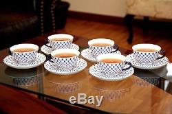 Lomonosov 12pc Tea or Coffee Cups Set, Russian Saint Petersburg Cobalt Blue Net