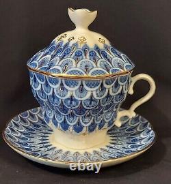 Lomonosov Imperial Porcelain Teacup With Saucer & Lid Russia Radiant Forget