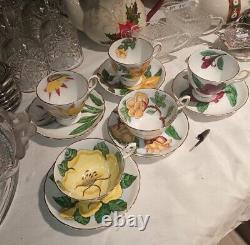 Lot Of 5 Tuscan Hawaiian Flowers Bone China Teacup Sand Saucers