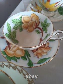 Lot Of 5 Tuscan Hawaiian Flowers Bone China Teacup Sand Saucers