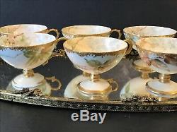 Lot Of 6 Pedistal Tea Cups Limoges Tressemanes Vogt Or Minton Unmarked Antique