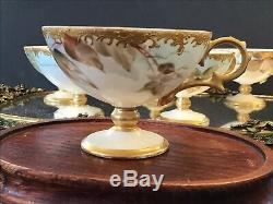 Lot Of 6 Pedistal Tea Cups Limoges Tressemanes Vogt Or Minton Unmarked Antique