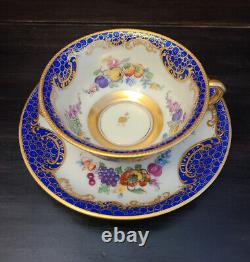 Lovely WK Wilhelm Koch Dresden Germany Blue Gold Fruit & Flower Tea Cup & Saucer