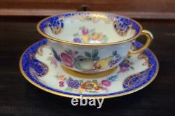 Lovely WK Wilhelm Koch Dresden Germany Blue Gold Fruit & Flower Tea Cup & Saucer