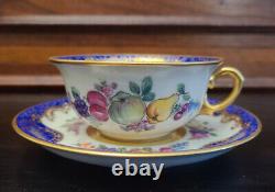 Lovely WK Wilhelm Koch Dresden Germany Blue Gold Fruit & Flower Tea Cup & Saucer